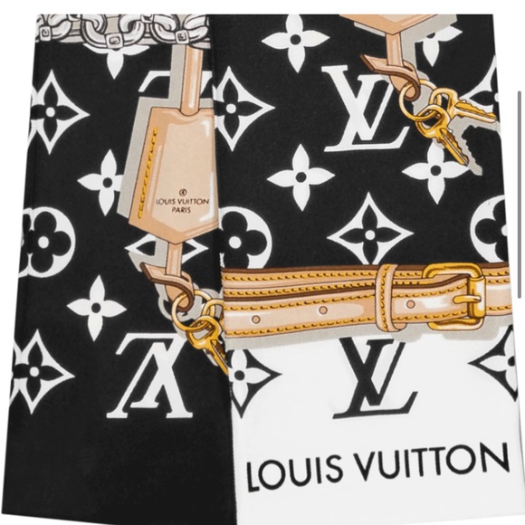 Louis Vuitton Black White Monogram Silk Bandeau Twilly Scarf NEW Box HOST PICK 💖 - Picture 2 of 8